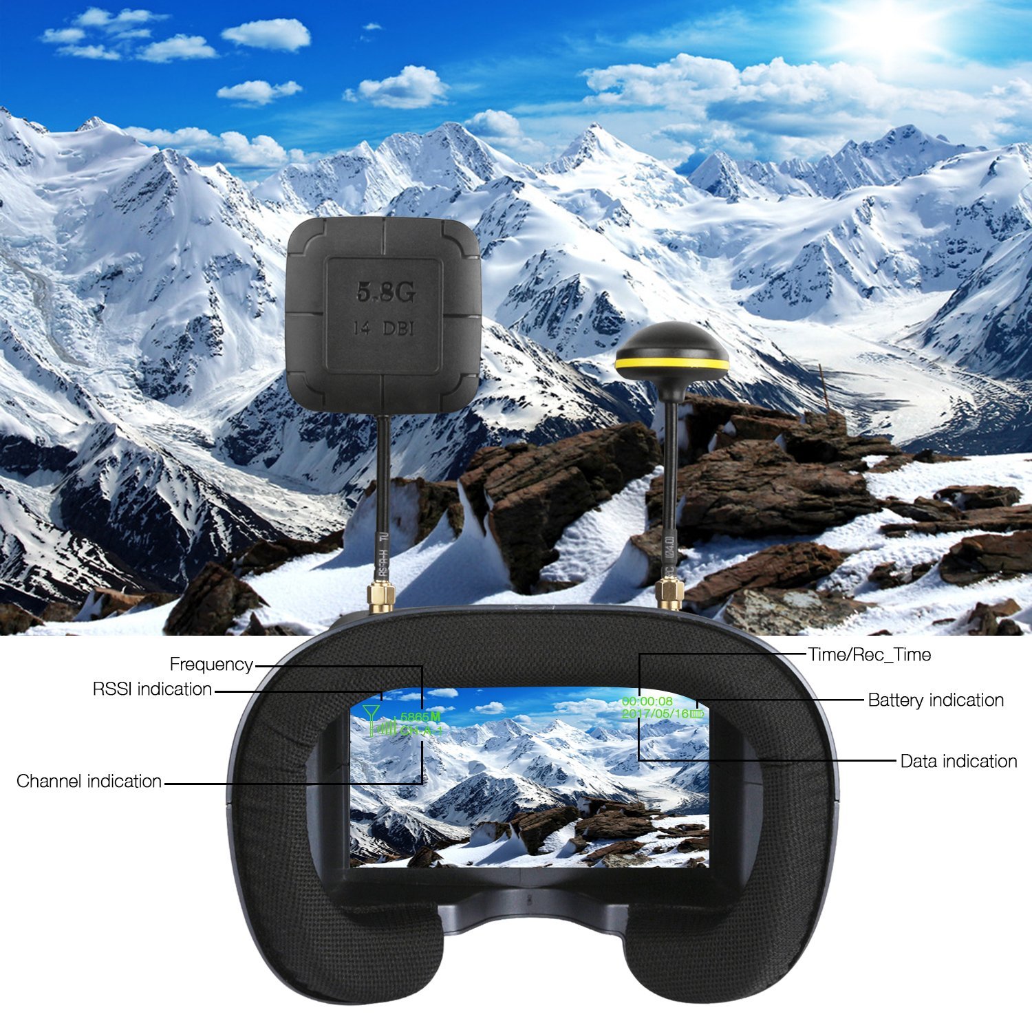 008D 5.8G 40CH 4.3인치 800*480 비 - Skyzone Sky04O Pro Fpv Goggles 리뷰 및 가격